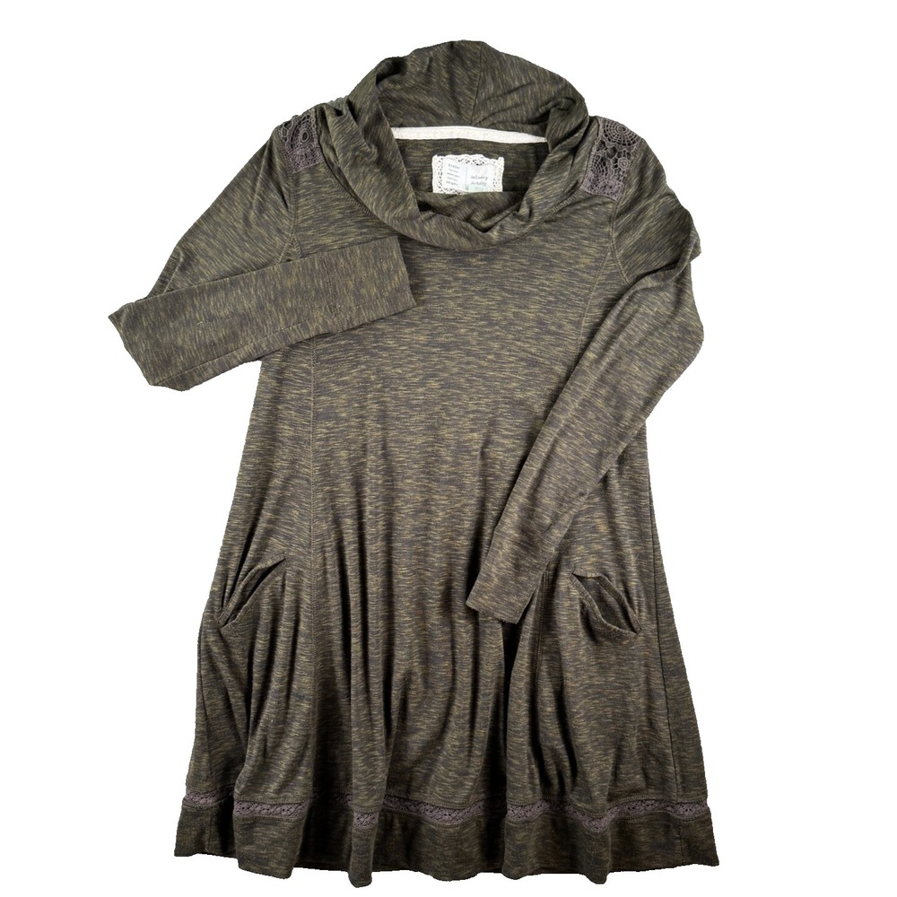 Anthropologie Saturday Sunday Dress Women XS Green Cowl Boho Cottage Midi Shift‎ - Picture 2 of 13